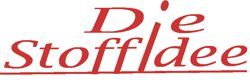 Roter Schriftzug "Die Stoffidee" auf weißem Hintergrund.