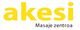 Logo del centro de masajes "akesi" con texto en amarillo y subtítulo "Masaje zentroa".
