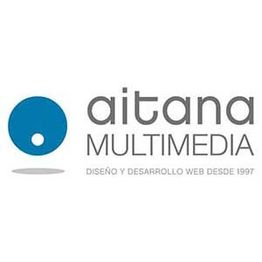 Logotipo de Aitana Multimedia, diseño y desarrollo web desde 1997, con un círculo azul.