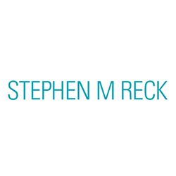Text: "STEPHEN M RECK" in blue capital letters on a white background.