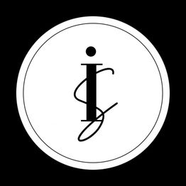 Schwarzer stilisierter Buchstabe "i" und Paragraphensymbol auf weißem Hintergrund, im Kreis.