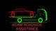 Tow truck logo with neon colors, text: "Adam Roadside Assistance" in bold red letters.