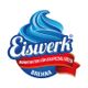 Logo von Eiswerk mit blauem Eis-Symbol und rotem Bannertext "Brehna".