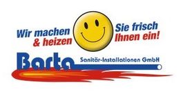 Logo der Barta Sanitär-Installationen GmbH mit Smiley und Slogan "Wir machen & heizen Sie frisch".