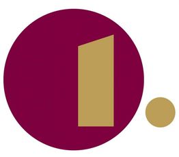 Rote Kreis mit goldener Eins und Punkt auf weißem Hintergrund.