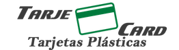 Logotipo de Tarjecard con texto "Tarjetas Plásticas" y dibujo de una tarjeta verde.