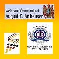 Weinlogo mit Text "Weinhaus Ökonomierat August E. Anheuser" und "Empfohlenes Weingut".