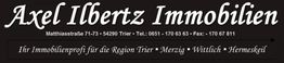 Text: "Axel Ilbertz Immobilien, Ihr Immobilienprofi für Trier und Umgebung."