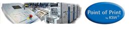 Druckmaschinen und blaues Logo mit "Point of Print by KSW" Text.