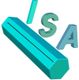 Schriftzug "ISA" in 3D mit einem blauen, langen, sechseckigen Prisma im Vordergrund.