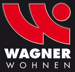 Logo mit rotem Symbol auf schwarzem Hintergrund und dem Schriftzug "Wagner Wohnen" in Weiß.