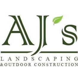 AJ's Landscaping & Outdoor Construction logo with a green leaf accent.