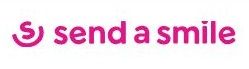Logo mit rosa Smiley und Text "send a smile".