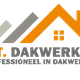 Logo van S.T. Dakwerken met oranje en grijze daklijn en tekst "Professioneel in dakwerken".