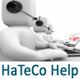 Drei stilisierte Figuren mit Headsets an Computern. Text: "HaTeCo Help".