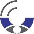 Abstraktes Logo mit blau-grauen Formen und einem stilisierten Auge in der Mitte.