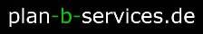 Text: "plan-b-services.de" auf schwarzem Hintergrund, Buchstabe "b" in grün hervorgehoben.