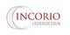 Logo mit dem Text "Incorio Lederdesign" in Rot und Grau, umgeben von stilisierten Kreisen.
