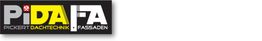 Logo mit Text: "PIDAFA, PICKERT DACHTECHNIK & FASSADEN", schwarzer Hintergrund.