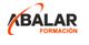Logotipo de Abalar Formación con texto en negro y naranja, rodeado por un arco naranja.