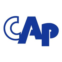 Blaues Logo mit großem Buchstaben "CAP" auf weißem Hintergrund.