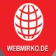 Rotes Logo mit weißem Globus und Text "WEBMIRKO.DE" darunter.