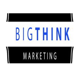 "Logo showing 'Big Think Marketing' with black, white, and blue design elements."
