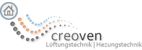 Logo der Firma Creoven mit Fokus auf Lüftungs- und Heizungstechnik, mit Haus-Symbol.