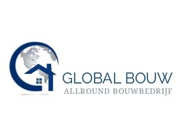 Logo van Global Bouw met een wereldbol en huis pictogram. Tekst: "Allround Bouwbedrijf".