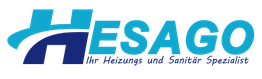 Blaue Hesago-Logo mit Text: "Ihr Heizungs und Sanitär Spezialist".