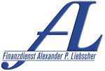 Logo mit blauen Buchstaben "AL" und Text "Finanzdienst Alexander P. Liebscher".