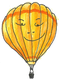 Lächelnder Heißluftballon in gelb-orange mit Gesicht, gezeichnet auf weißem Hintergrund.