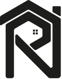 Logo stylisé en forme de maison avec une lettre R intégrée et une fenêtre au centre.