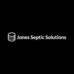 Logo of Jones Septic Solutions with a white septic tank icon on a black background.
