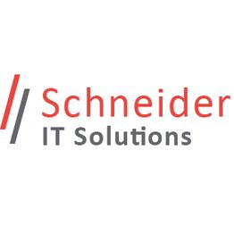 Logo mit rotem Text: "Schneider IT Solutions" und zwei roten und grauen diagonalen Linien.