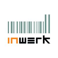 Logo mit Barcode-Design und Schriftzug "Inwerk" in Orange und Schwarz.