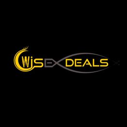 "Logo with yellow text 'WiSE DEALS' on black background, styled with infinity symbol."