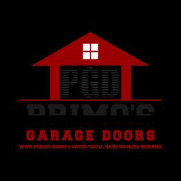 Logo reads: "PRIMO'S GARAGE DOORS. With Primo's doors & gates you'll have no more worries."