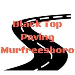 Curved black road with dashed lines, red text: "Black Top Paving Murfreesboro" overlaid.