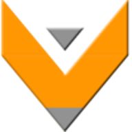 Ein orange-graues geometrisches Logo mit einer V-Form und einem Dreieck im Zentrum.