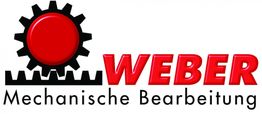 Logo von Weber Mechanische Bearbeitung, rotes Zahnrad neben Firmenname in Schwarz und Rot.