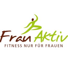 Logo mit Schriftzug "Frau Aktiv", grüne Figur und Text "Fitness nur für Frauen".