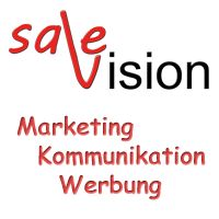 Logo "Sale Vision" in Rot und Schwarz mit Text "Marketing Kommunikation Werbung" darunter.
