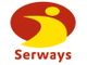 Logo von Serways mit stilisierter gelber Figur auf rotem Hintergrund.