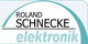Logo mit Text: "ROLAND SCHNECKE elektronik" und einem geschwungenen, blauen Bogen oben.