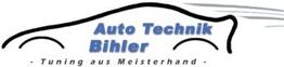 Logo mit Schriftzug "Auto Technik Bihler - Tuning aus Meisterhand" und stilisiertem Autoumriss.