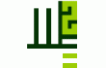 Abstraktes grünes und schwarzes Logo mit geometrischen Formen auf weißem Hintergrund.