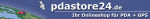 Logo von pdastore24.de mit Slogan "Ihr Onlineshop für PDA + GPS" auf blauem Hintergrund.