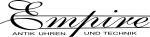 Schriftzug "Empire" mit Text darunter "Antik Uhren und Technik" in elegantem Stil.
