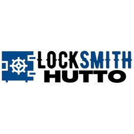 Logo with blue and black text: "LOCKSMITH HUTTO" next to a stylized blue safe icon.